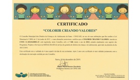 CERTIFICAÇÃO RENOVADA NO CONSELHO DA CRIANÇA E DO ADOLESCENTE - SERRA/ES - 2020